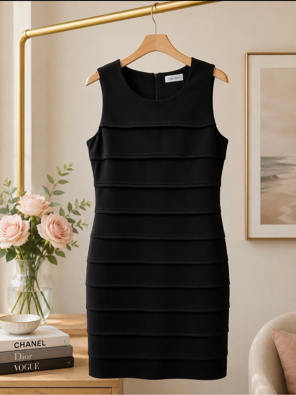 Calvin Klein Black Sleeveless Bandage Sheath Dress size 6